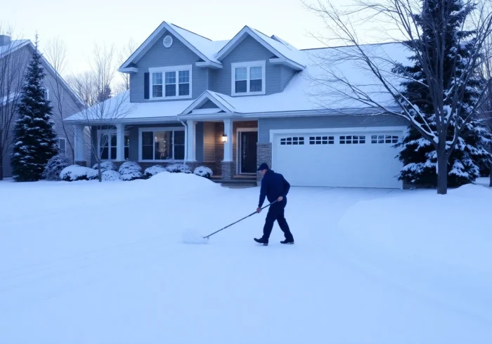 Snow removal service clearing a residential driveway, ensuring safety and accessibility during winter.