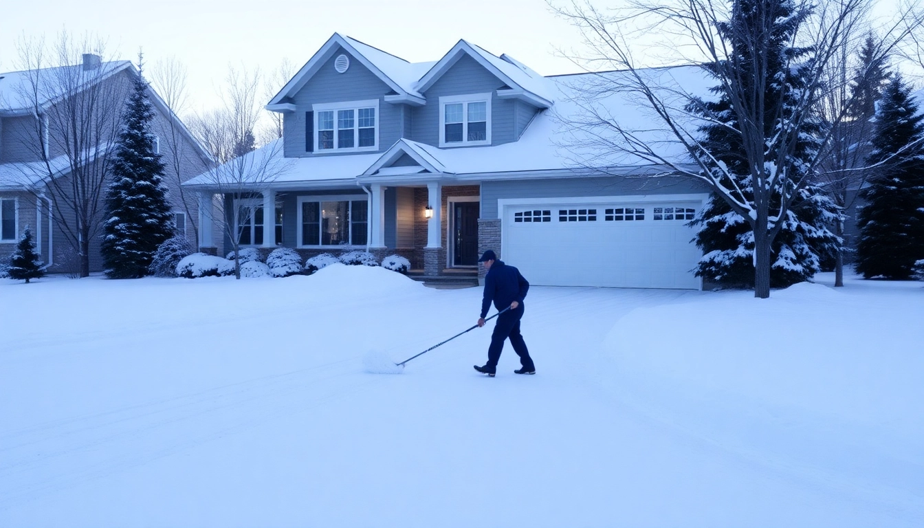 Snow removal service clearing a residential driveway, ensuring safety and accessibility during winter.