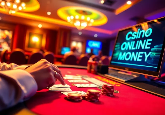 Player winning at an online casino blackjack table, showcasing Casino online real money opportunities and vibrant excitement.