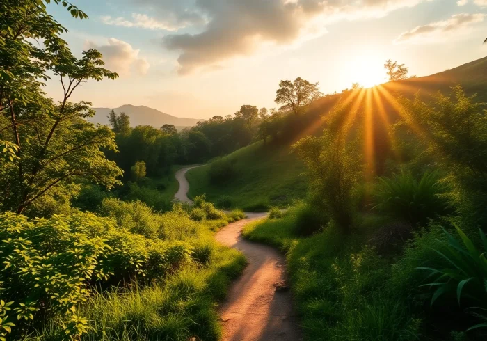 Tropemprzygod captures a scenic journey along a lush path in vibrant nature.