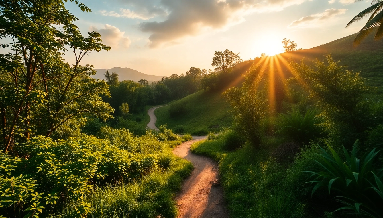 Tropemprzygod captures a scenic journey along a lush path in vibrant nature.