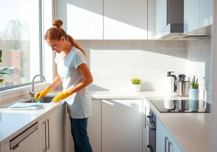 Professional bond cleaning Brisbane service in action, showcasing meticulous kitchen cleaning.