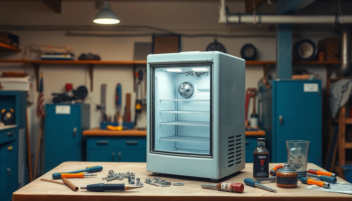 Beverage cooler repair being conducted with tools displayed, showcasing hands-on troubleshooting.