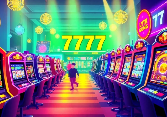 Engage with thrilling สล็อต777 online slot machines in a vibrant casino setting, showcasing excitement and entertainment.