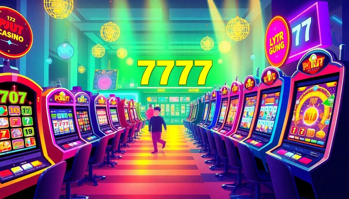 Engage with thrilling สล็อต777 online slot machines in a vibrant casino setting, showcasing excitement and entertainment.