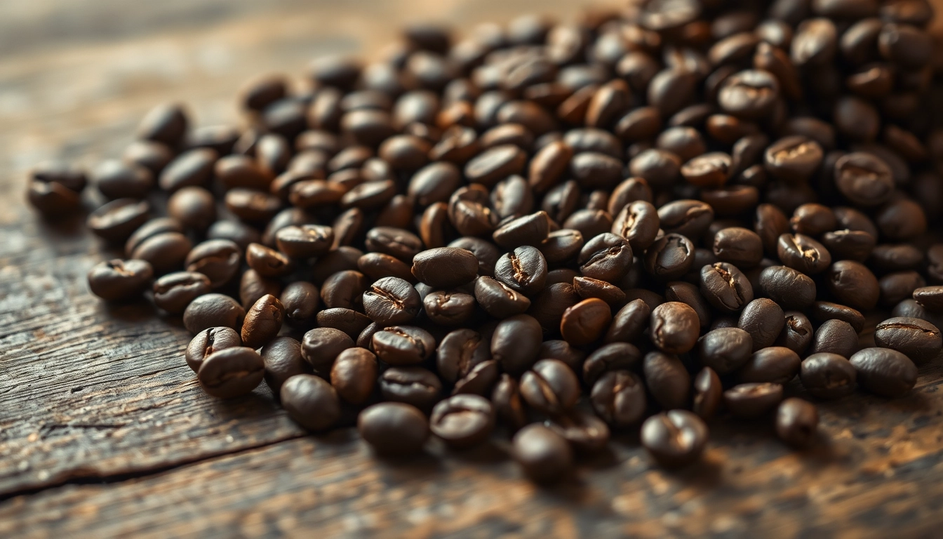 View freshly roasted Decaf Coffee Beans showcasing their rich aroma and texture on a wooden surface.