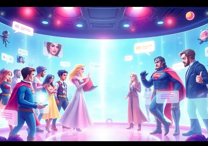Engaging interaction with character ai in a vibrant futuristic chat interface.