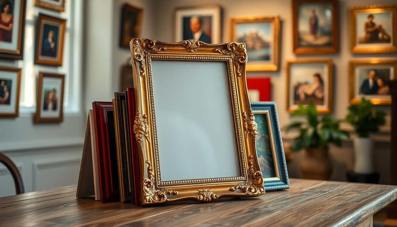 Adorn ornate picture frames on a vintage table, showcasing stunning designs and intricate details.