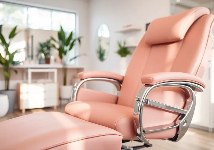 Ergonomic kosmetik stuhl in a stylish beauty salon setting, showcasing comfort and elegance.