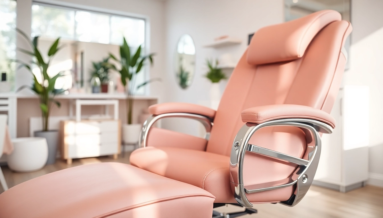 Ergonomic kosmetik stuhl in a stylish beauty salon setting, showcasing comfort and elegance.