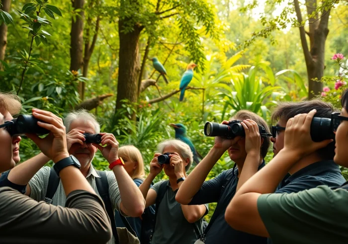 Witness nature enthusiasts at www.sudswild.com capturing wildlife moments in a scenic forest.