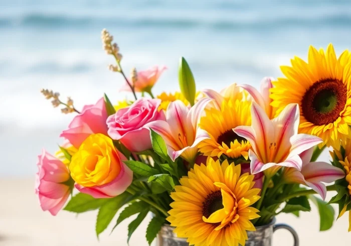 Brightly arranged Huntington Beach flowers evoke warmth, charm, and a coastal vibe.