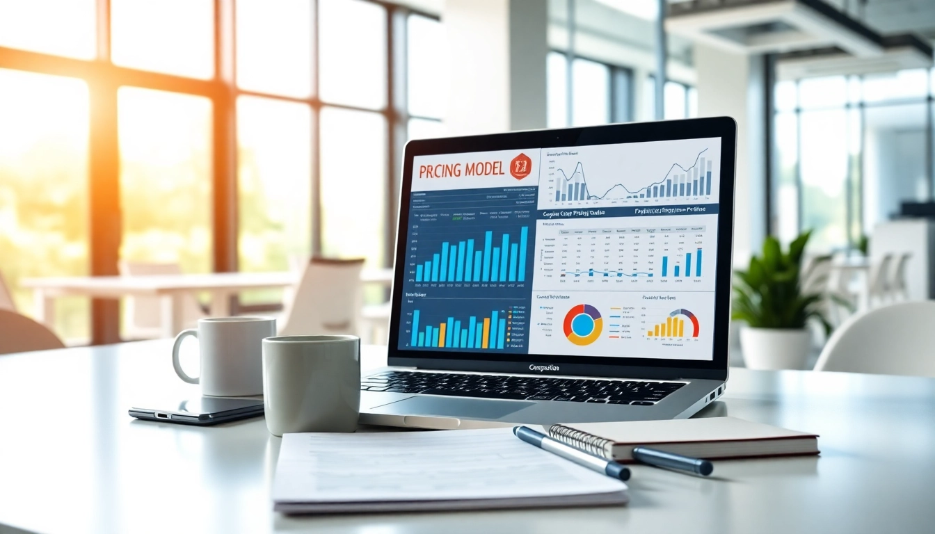 Conducting competitor pricing research with charts and analytics in a modern office.