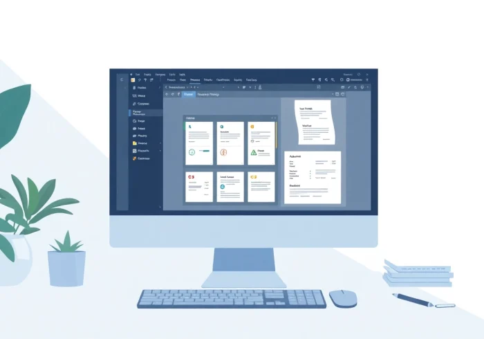 View WPS Office下载 on a sleek computer, emphasizing productivity with documents and spreadsheets on screen.