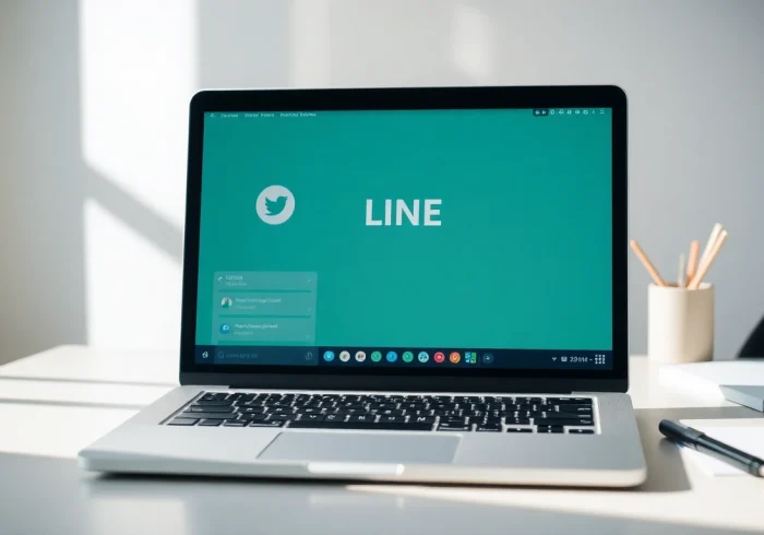Download the LINE电脑版下载 app on a modern laptop showcasing its sleek interface in a cozy workspace.