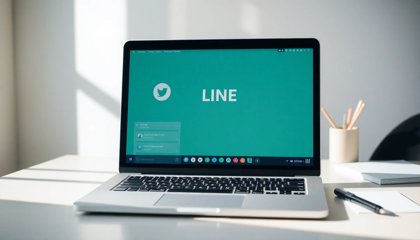 Download the LINE电脑版下载 app on a modern laptop showcasing its sleek interface in a cozy workspace.