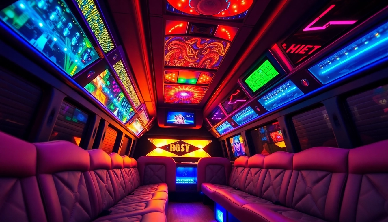 Enjoy the vibrant interior of an Atlanta party bus with plush seating and modern amenities perfect for celebrations.