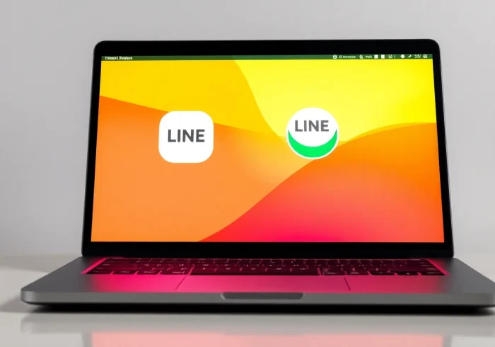 Download line电脑版下载 on a sleek laptop screen showcasing vibrant colors and user-friendly interface.