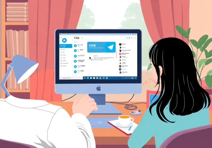View a user engaging with telegram电脑版中文 on their desktop, surrounded by a cozy office setup.