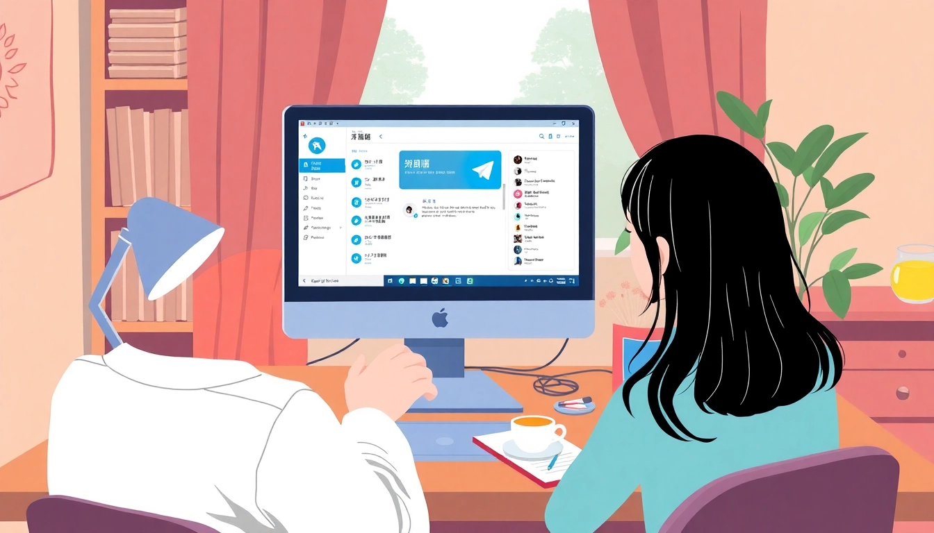 View a user engaging with telegram电脑版中文 on their desktop, surrounded by a cozy office setup.