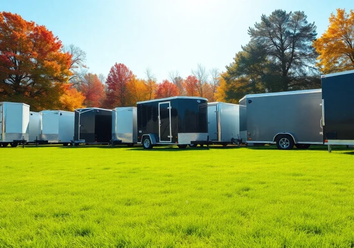 Explore diverse trailers for sale in Massachusetts, showcasing various styles and features in a vibrant setting.