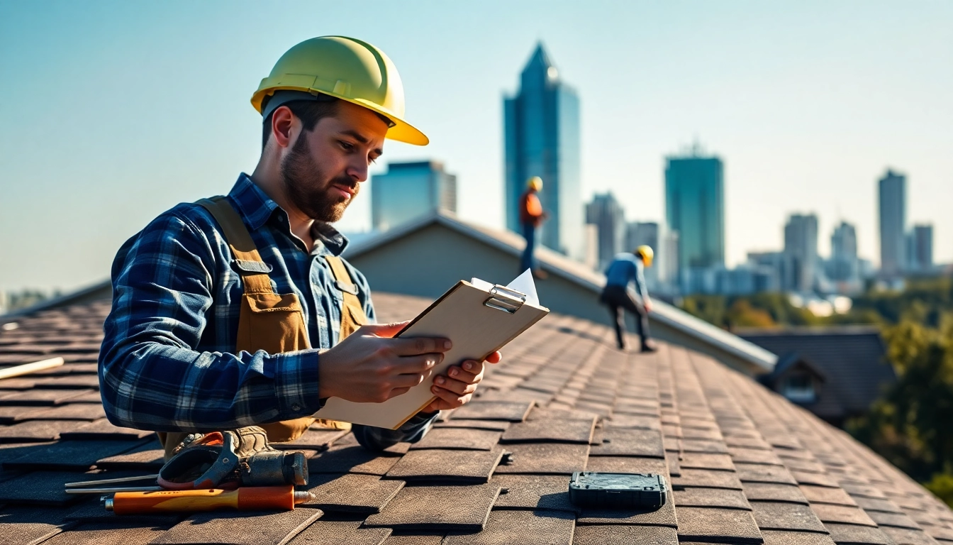 Best roofing company in Austin showcasing a contractor inspecting a residential roof in Texas.