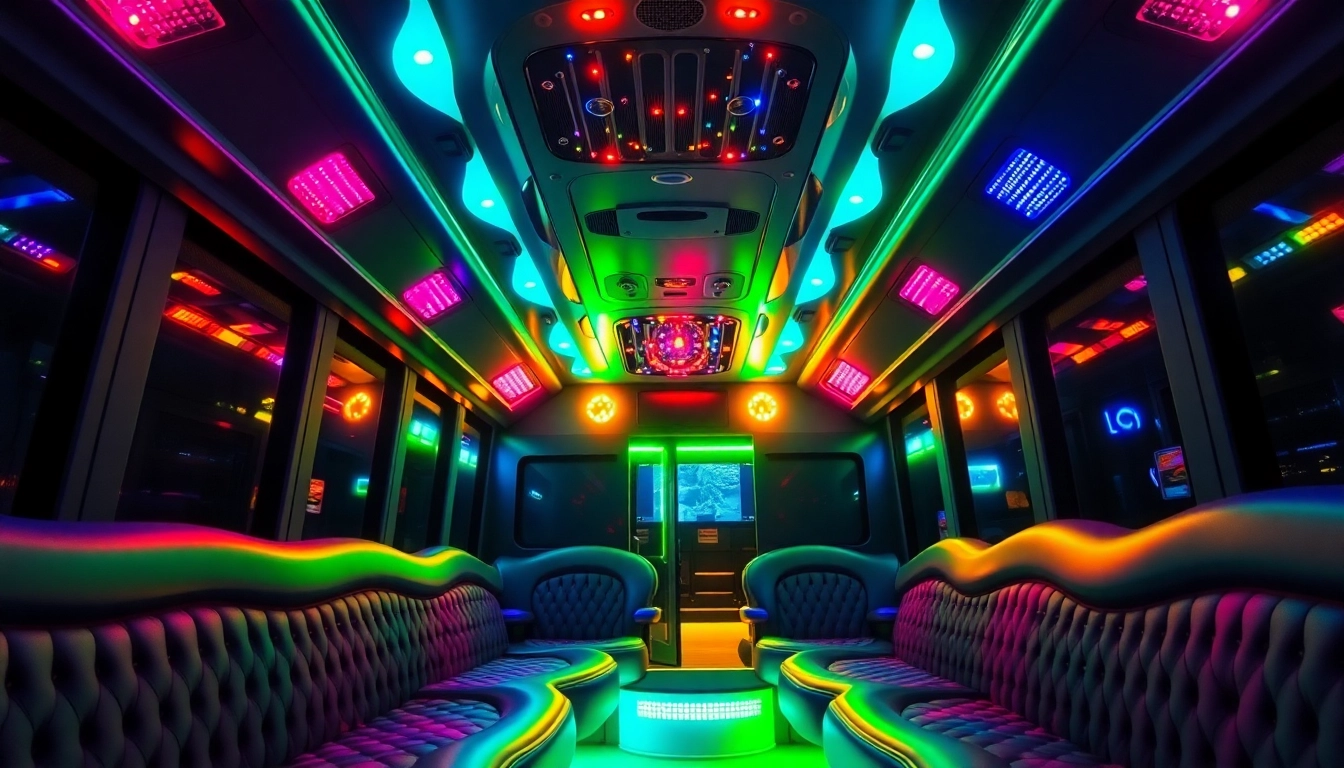 Experience the excitement of an atlanta party bus with plush seating and vibrant lighting.
