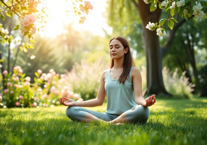 Practicing mindfulness in a serene garden setting for dealing with anxiety.