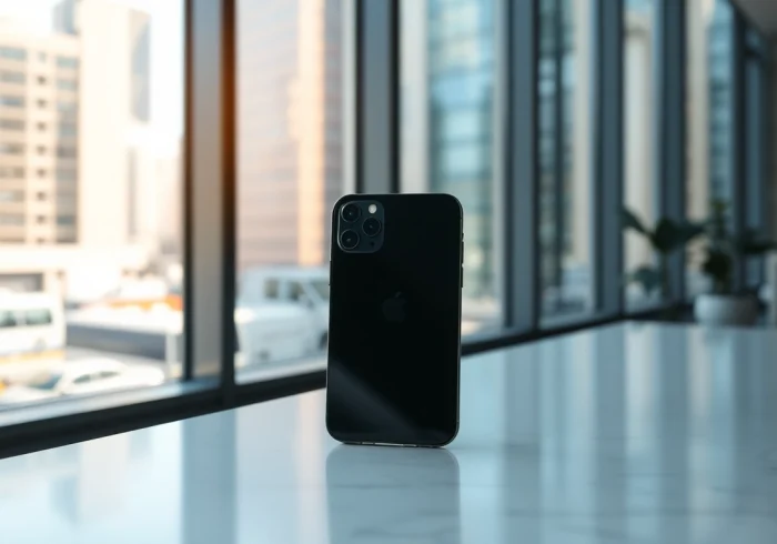 Buy iPhone 16 Pro Max showcased beautifully on a modern desk next to a vibrant urban background.