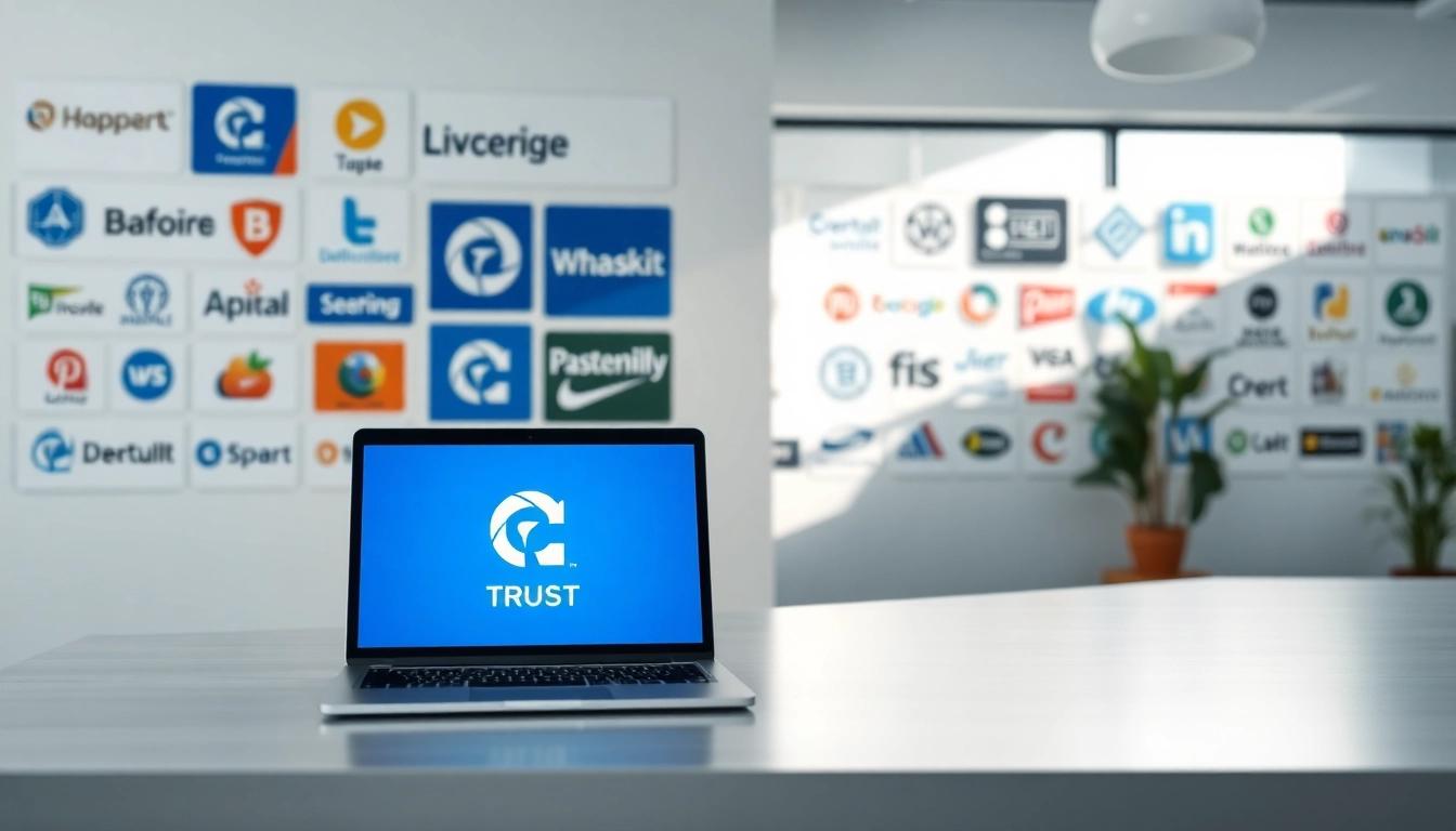 Designing a trademark logo in a professional setting with branding elements in the background.