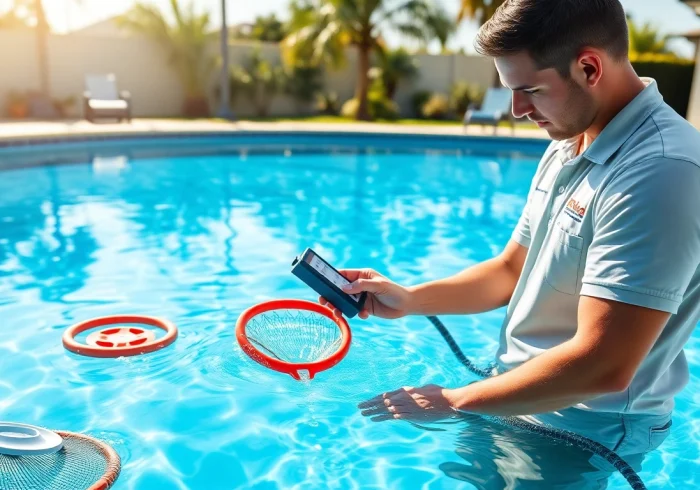 Expert technician providing pool service in Largo, ensuring crystal-clear water quality.