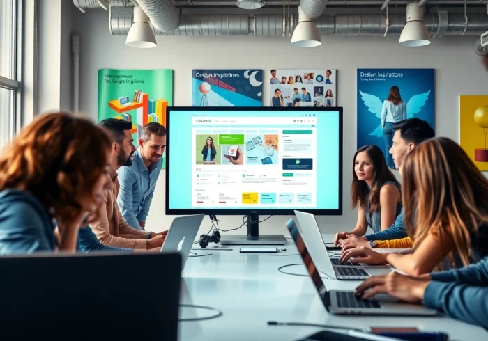 Collaborative web design edmonton team working on a modern website project in a bright office environment.
