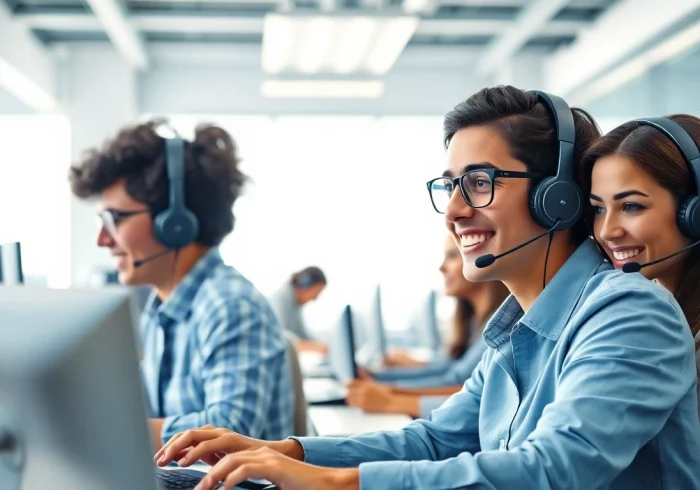 Engaging call center in Tijuana with bilingual agents providing customer support.