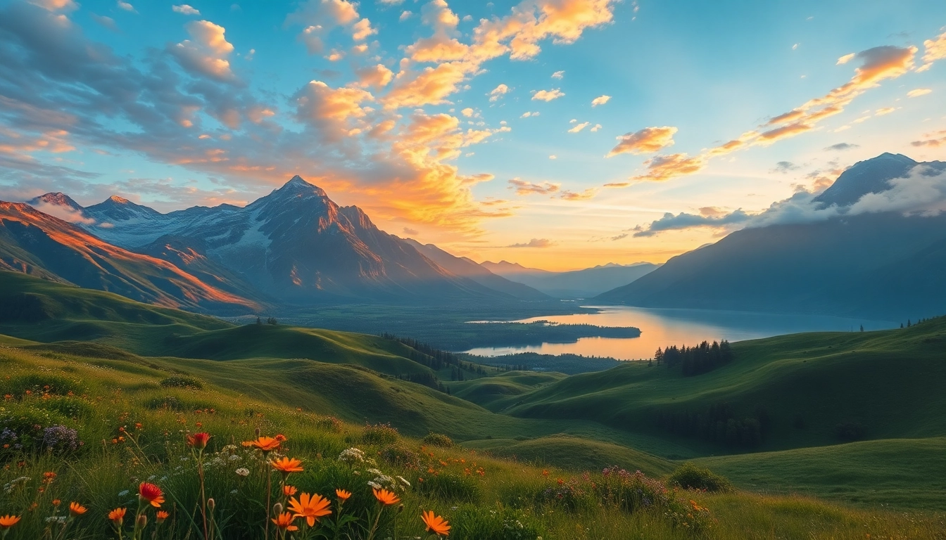 Experience enchanting landscape paintings showcasing breathtaking mountain views and serene lakes.