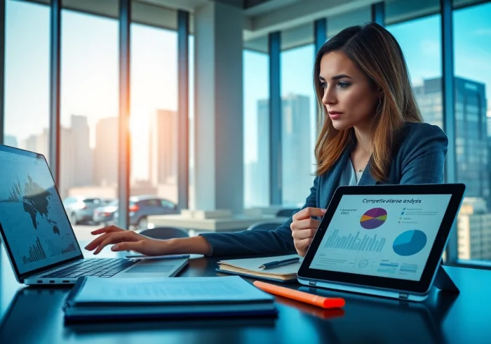 Boosting competitive intelligence through professional market analysis in a modern office setting.