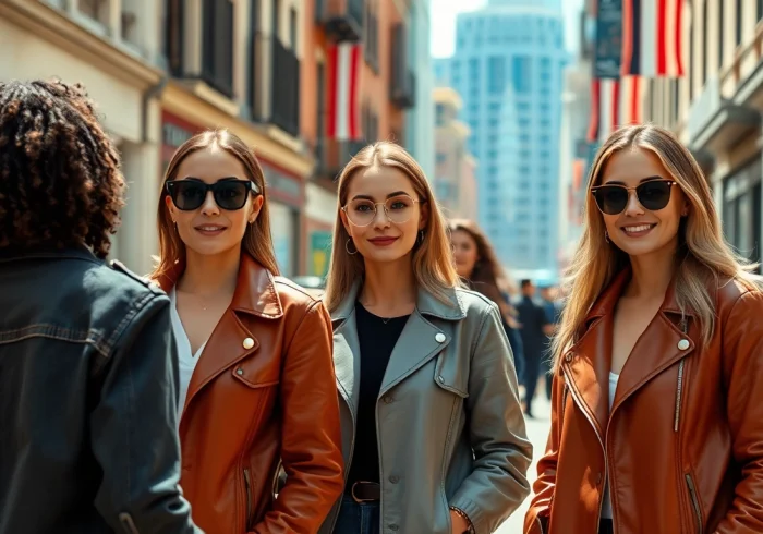 Stylish women wearing jacket womens in an urban setting showcasing diverse fashion.