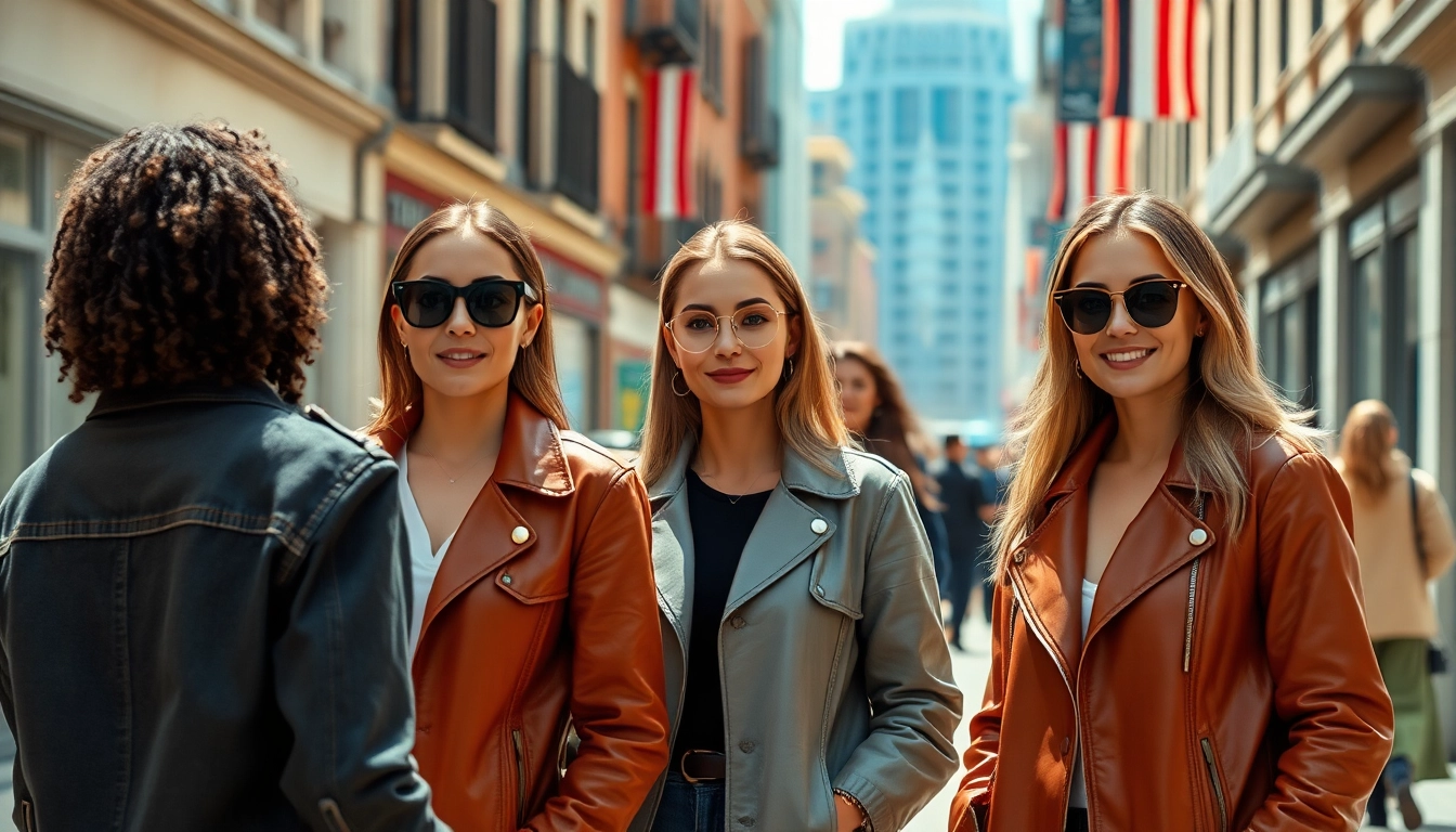Stylish women wearing jacket womens in an urban setting showcasing diverse fashion.