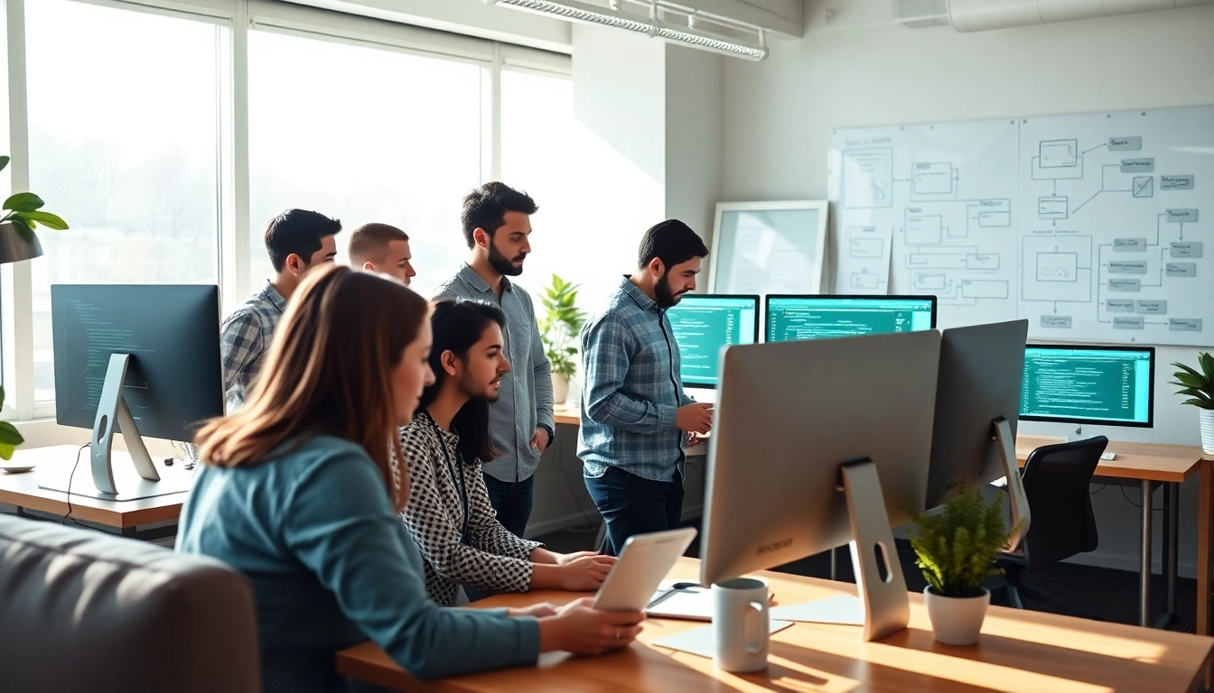 Showcasing a dedicated team in web development collaborating on innovative projects.