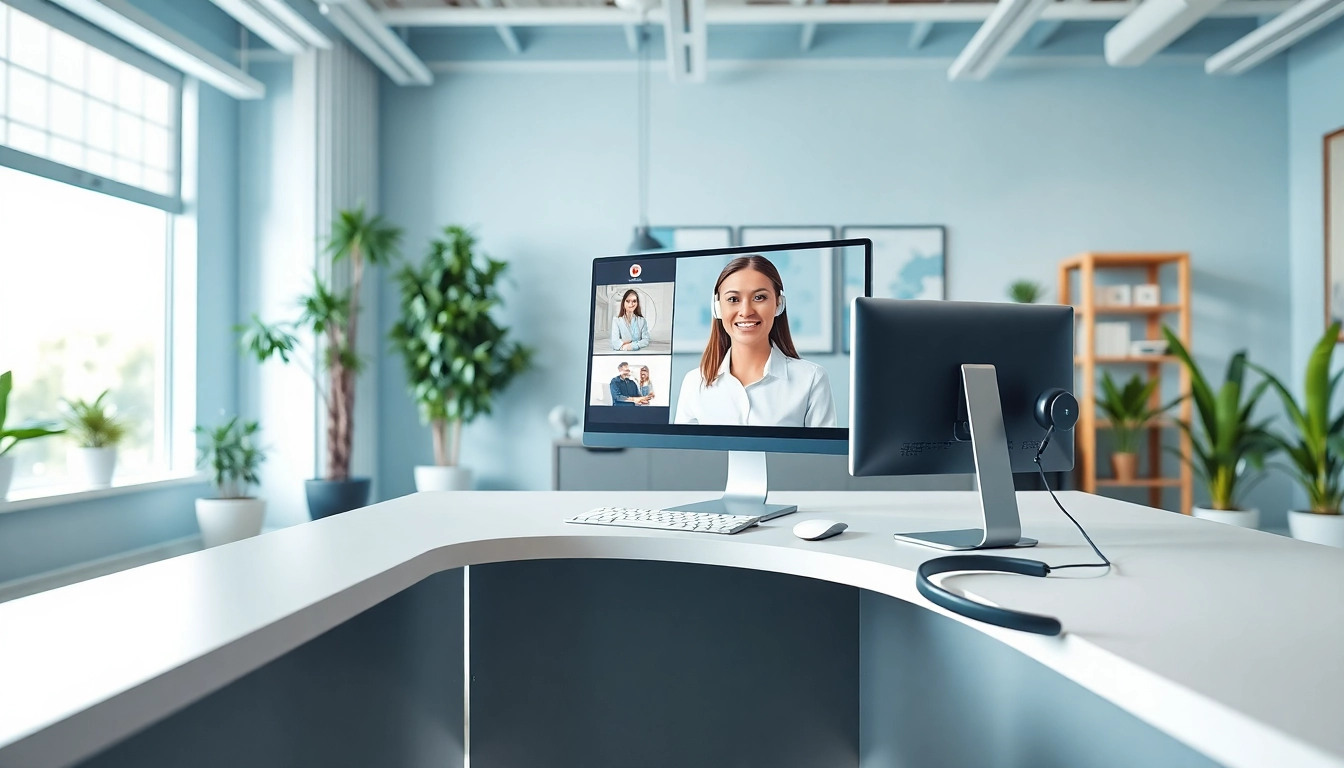 Boost your business with a friendly virtual answer service professional in a modern office setting.