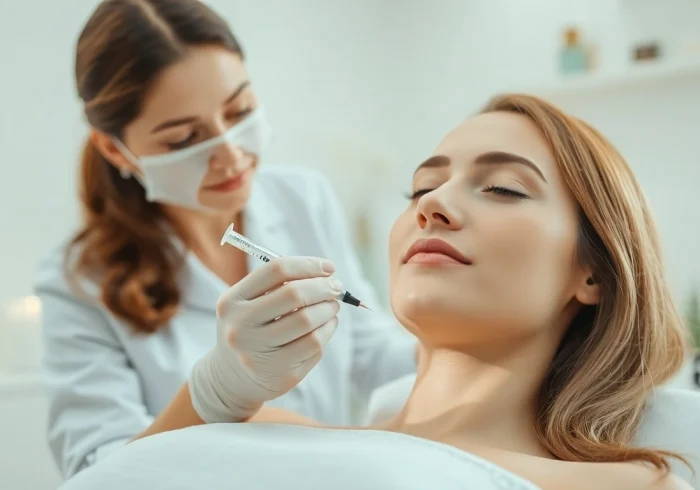 Radiesse injection demonstration by a skilled aesthetician in a relaxing spa.