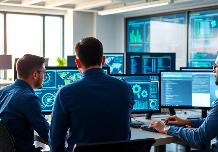 CIRT team analyzing cybersecurity incidents in a modern workspace for effective incident response.