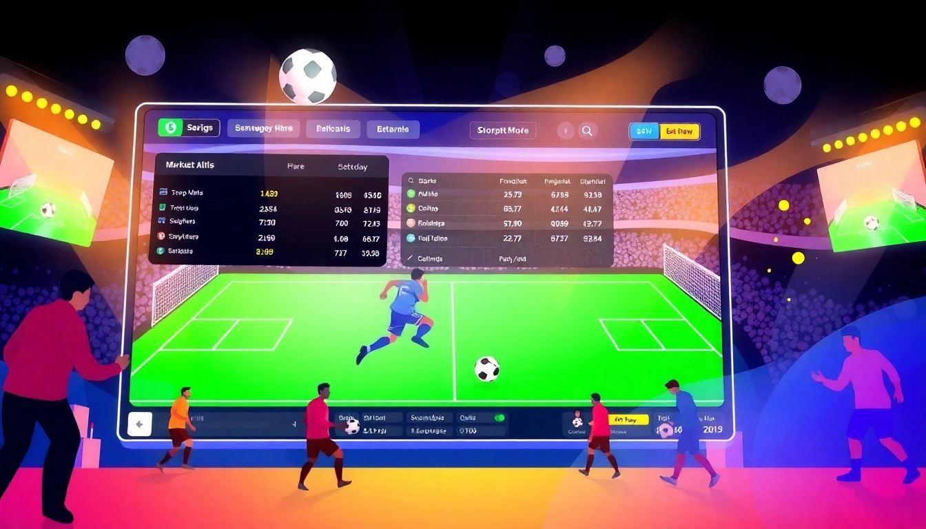 Bet on judi bola terpercaya with a dynamic online betting scene showcasing football action and betting odds.