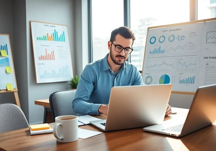 Boost your website traffic with expert strategies from TRAFFIC SECRETS in an inspiring office.