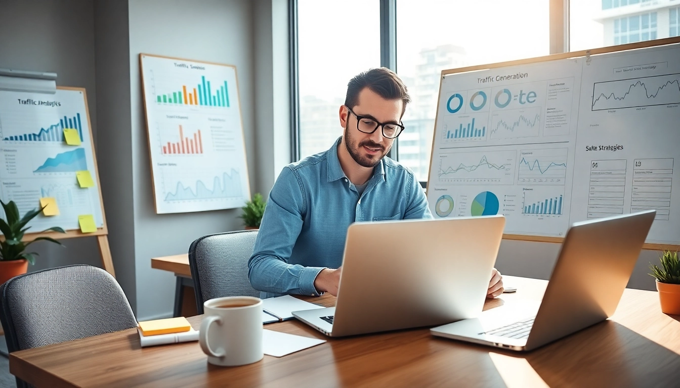 Boost your website traffic with expert strategies from TRAFFIC SECRETS in an inspiring office.