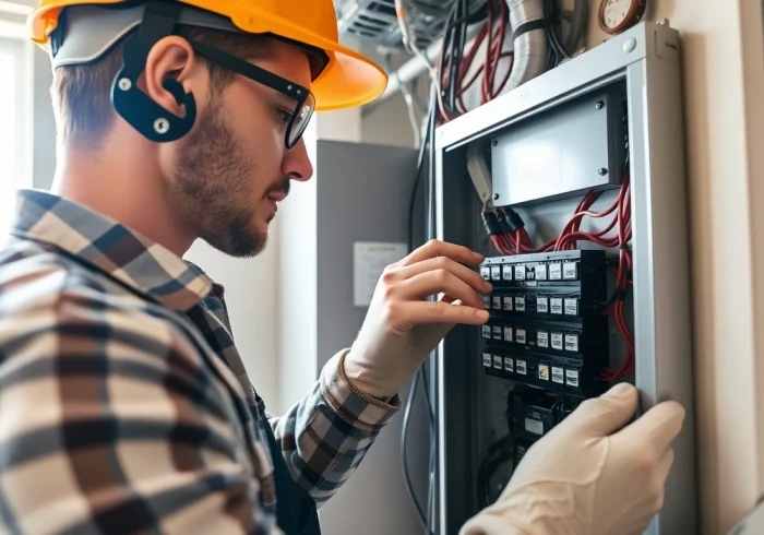 Electrician performing an Electrical Panel Upgrade with focus on safety and modern technology.
