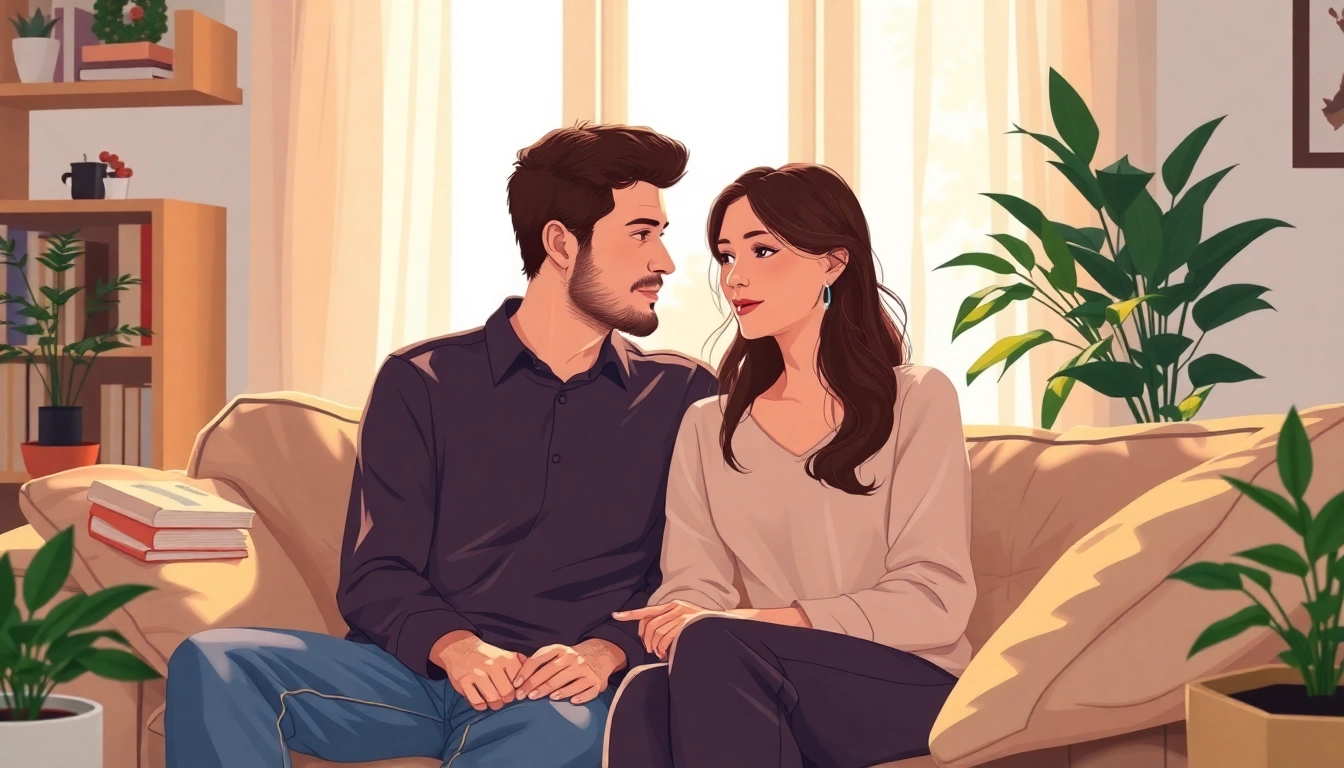 Couple communicating in relationships, showcasing empathy and understanding in a cozy setting.
