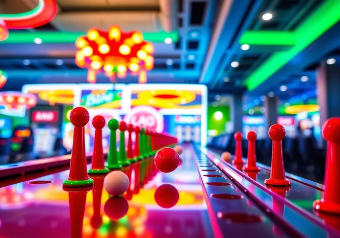 Permainan plinko indonesia yang menarik dengan bola jatuh di papan pegs.