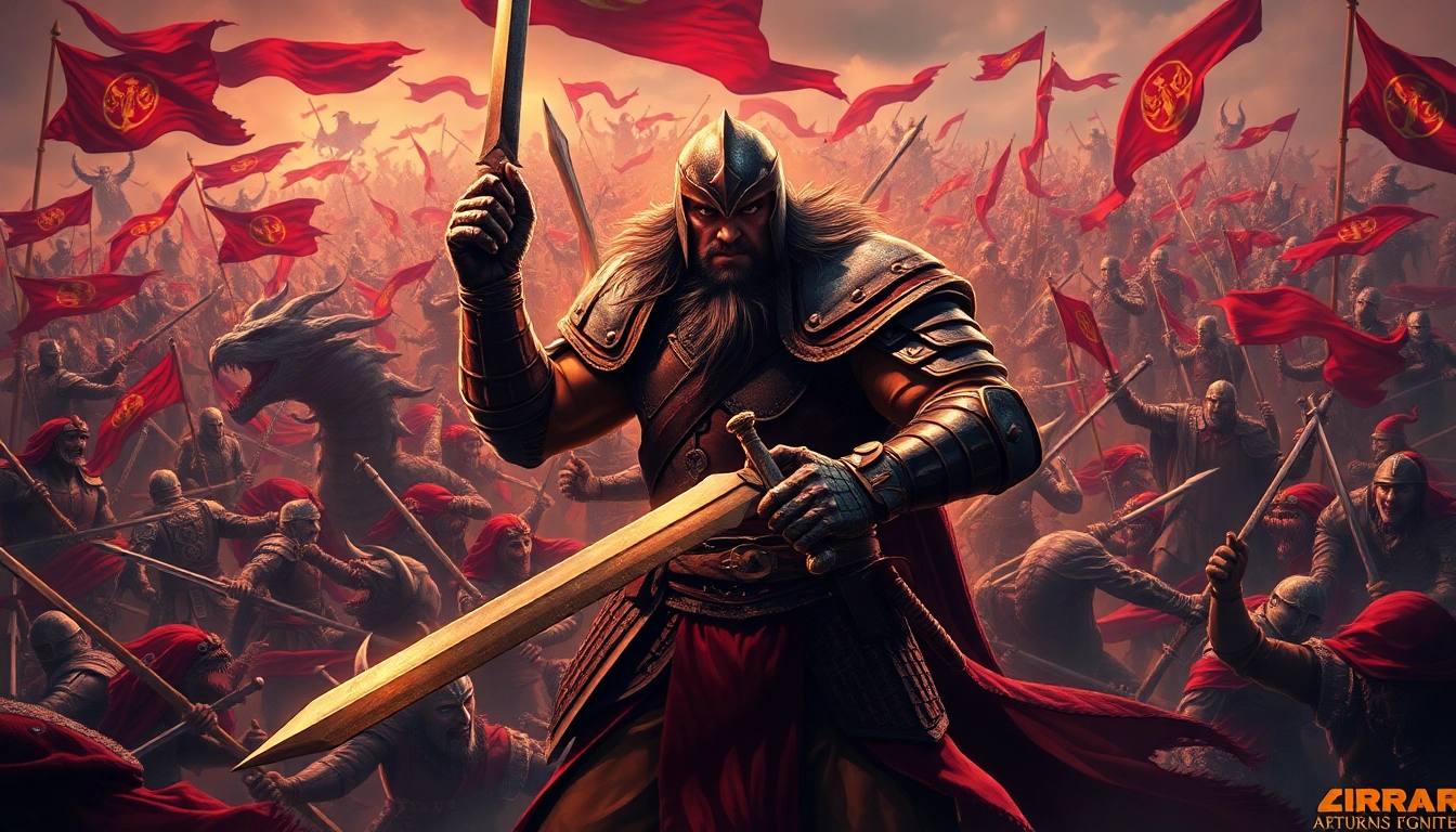 Engage with Warlords 2 download showcasing a heroic armored warrior in a fantasy battle.