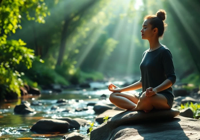 Person meditating in nature, promoting techniques for dealing with anxiety effectively.