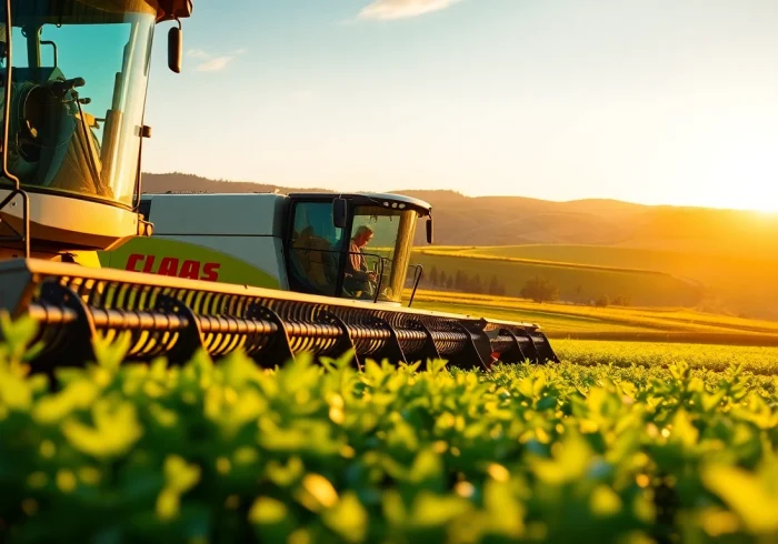 Die Claas Maschinen arbeiten effizient auf dem Feld während der Erntezeit.